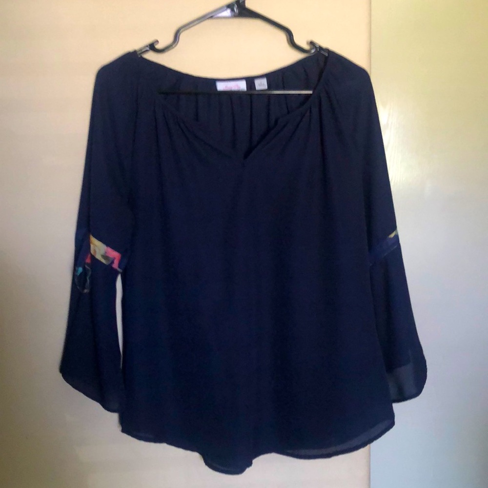 Blue bell sleeve Sheer blouse